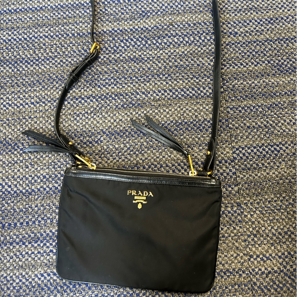 Prada Black Nylon Crossbody with Gold Logo Hardware